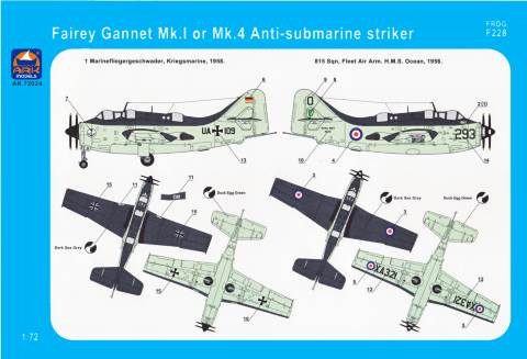 Схема окраски и маркировки Ark Models 72024 Antisubmarine Aircraft Fairey Gannet Mk.1
